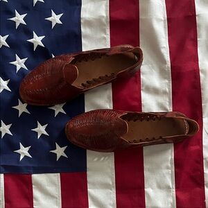 Men's Brown Leather Slip-On Huarache Loafers